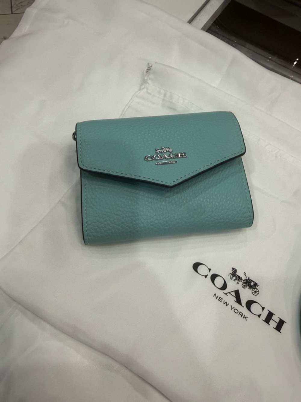 Authentic Coach Teal Pebbled Leather Wallet with strap